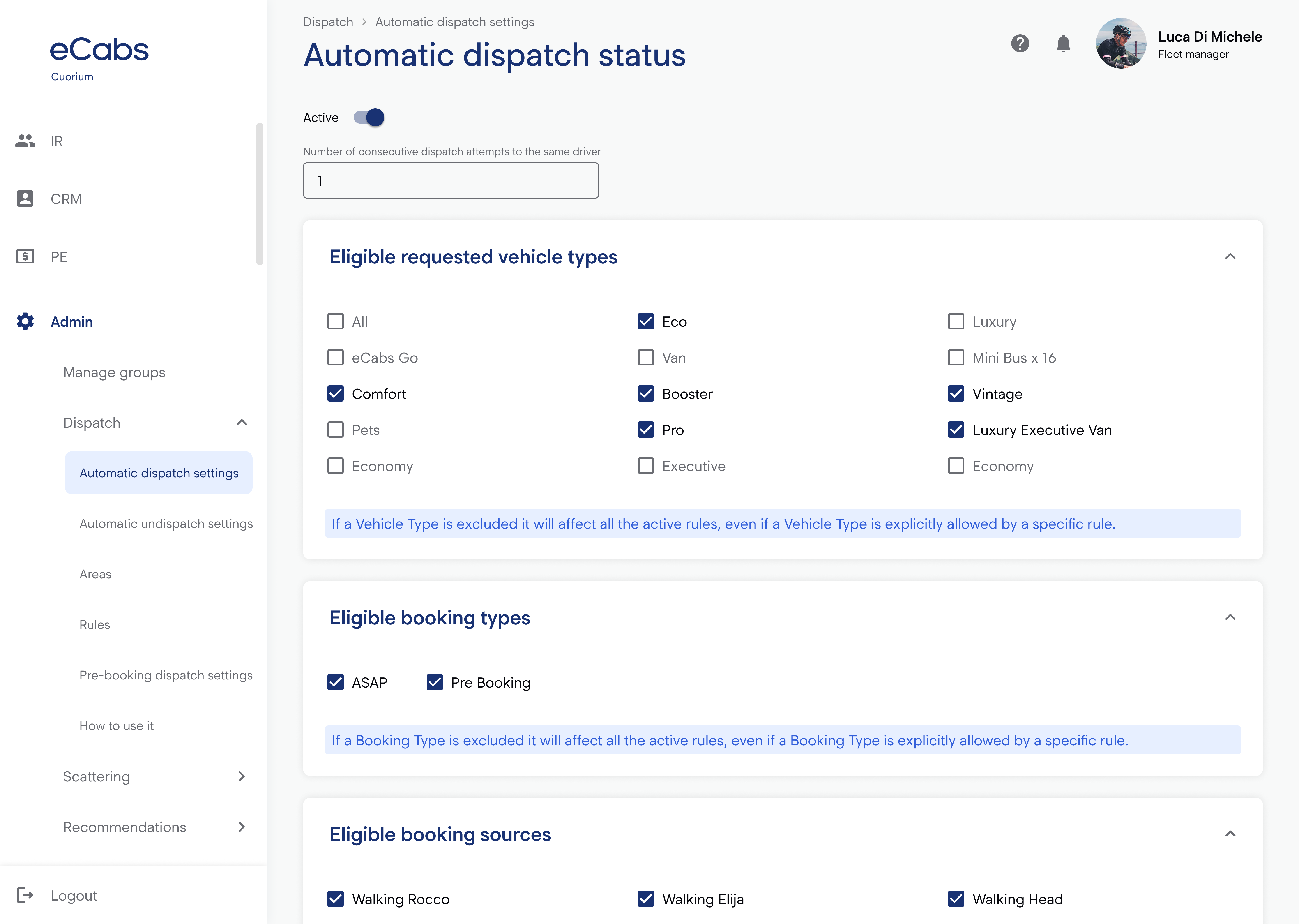 Automatic-dispatch-settings